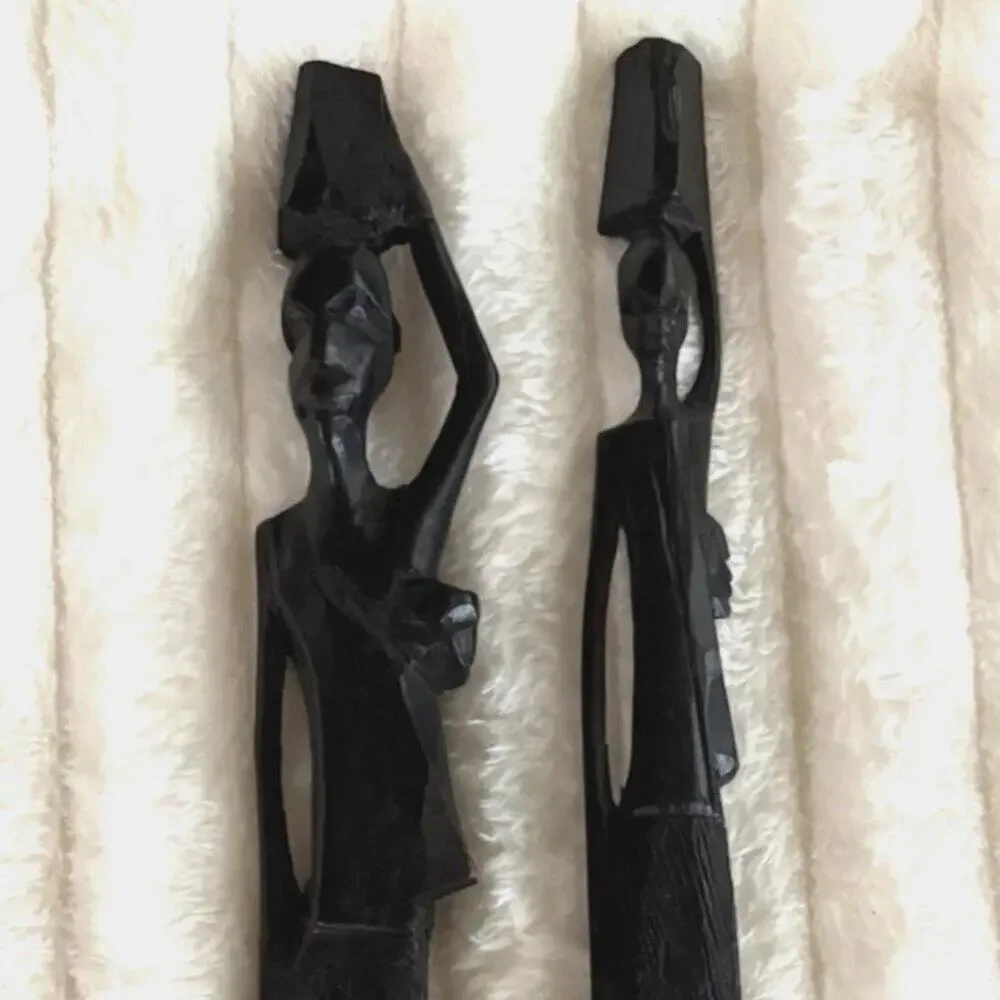 Hand Carved Ebony Wood African Women & Baby Statue Figures